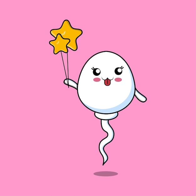 Cute cartoon sperm floating with star balloon cartoon vector illustration