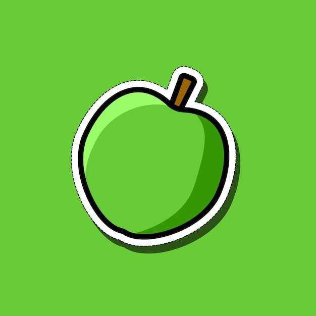 Cute cartoon sticker of a green apple on a green background Vector illustration