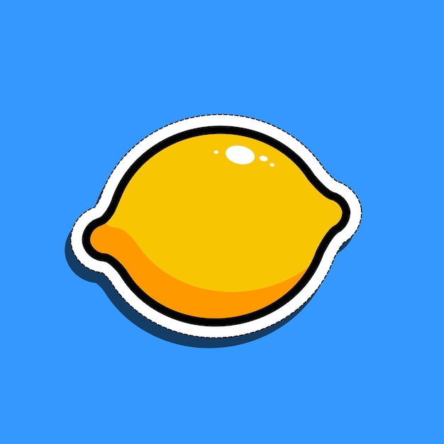 Cute cartoon sticker of a lemon on a blue background Vector illustration