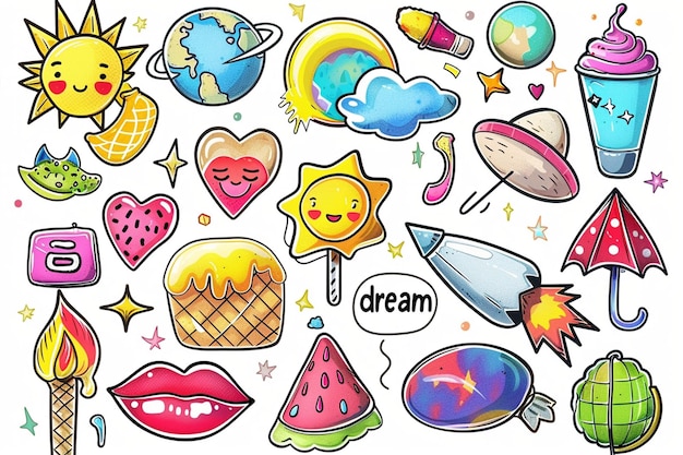 Cute Cartoon Stickers on White Background