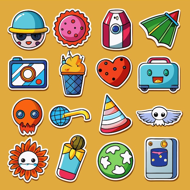 Vector cute cartoon stickers with happy faces for fun and creative projects