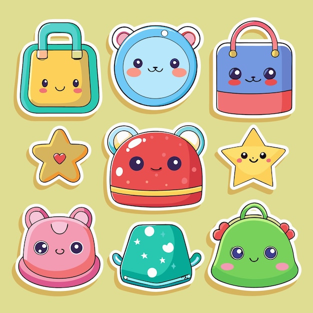 Cute Cartoon Stickers with Happy Faces