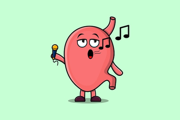 Cute cartoon Stomach singer character holding mic in flat modern style design illustrations