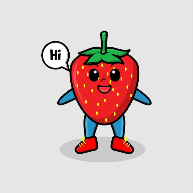 Cute cartoon strawberry character with happy expression in modern style design for tshirt sticker