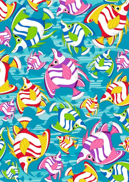 Cute Cartoon Striped Tropical Fish Pattern