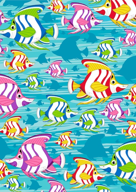 Cute Cartoon Striped Tropical Fish Pattern