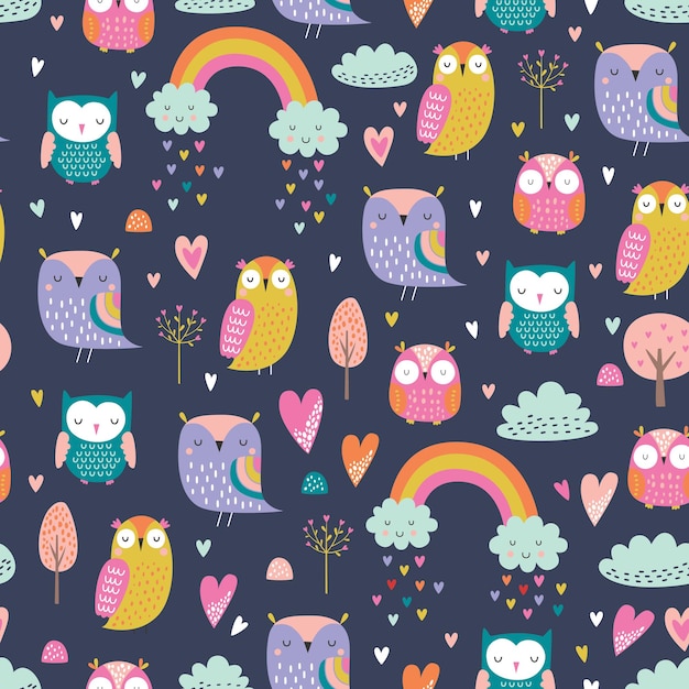 Cute cartoon style owls pattern