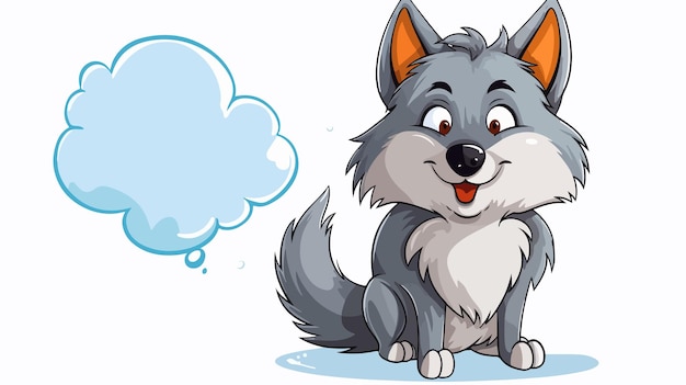 Vector cute cartoon style wolf with speech bubble thanking vector illustration