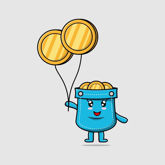 Cute cartoon suitcase businessman floating with gold coin balloon cartoon vector illustration