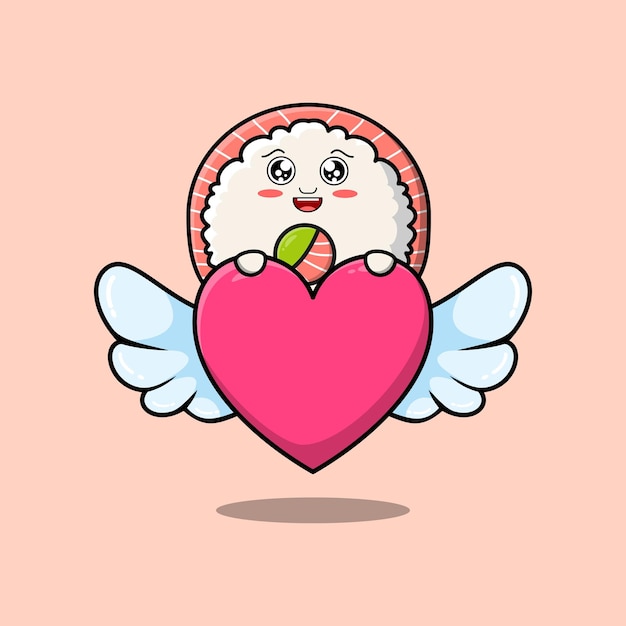 cute cartoon sushi character hiding heart in flat cartoon style illustration