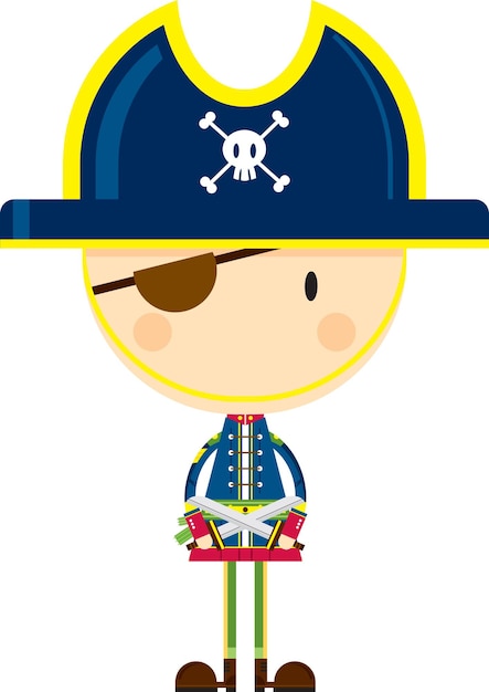 Cute Cartoon Swashbuckling Pirate Captain Character with Eyepatch and Sword