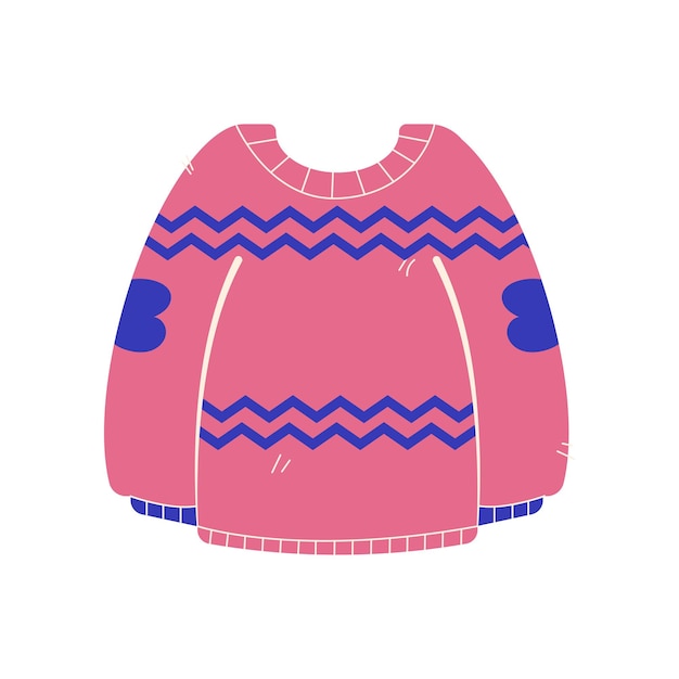 Cute cartoon sweater pink jumper Autumn cozy pullover isolated on white