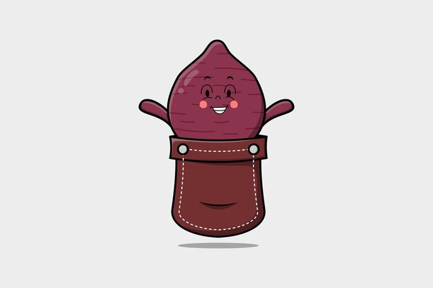 Cute cartoon Sweet potato character coming out from pocket look so happy