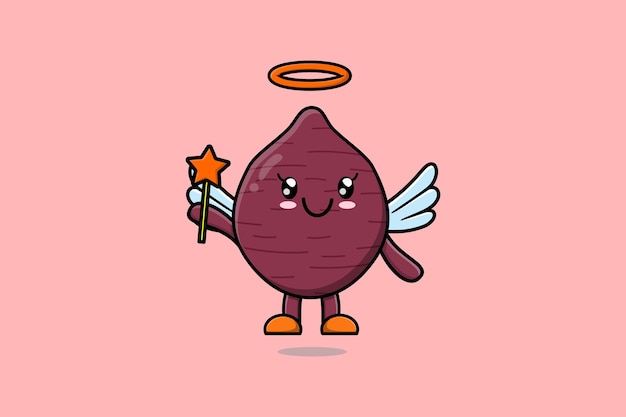 Cute Cartoon Sweet potato character in the form of fairy in 3d cartoon style concept