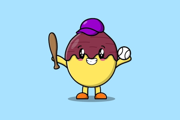 Cute cartoon Sweet potato character playing baseball in modern style design