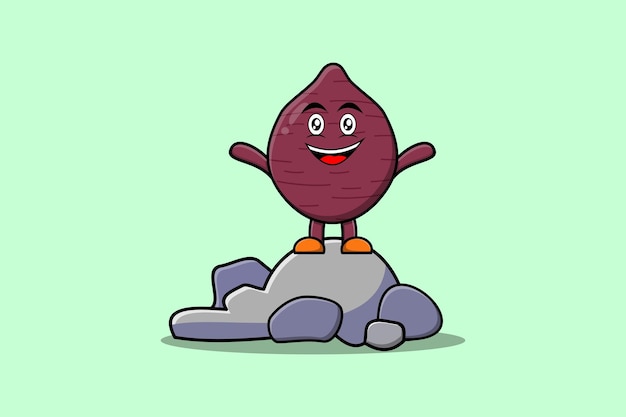 Cute cartoon Sweet potato character standing in stone vector illustration cartoon style