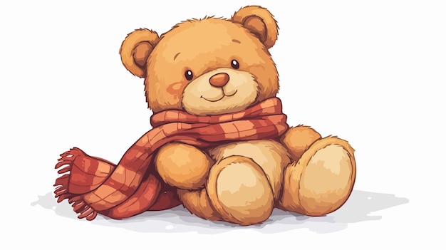 Vector cute cartoon teddy bear in winter scarf illustration