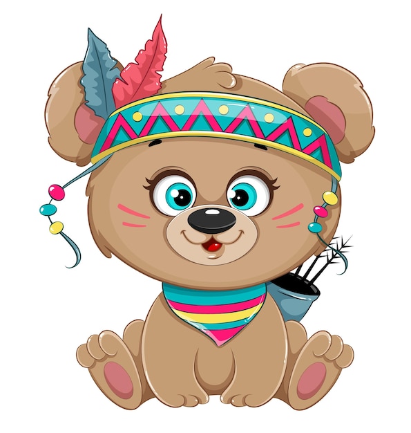 Cute cartoon teddy bear with feathers