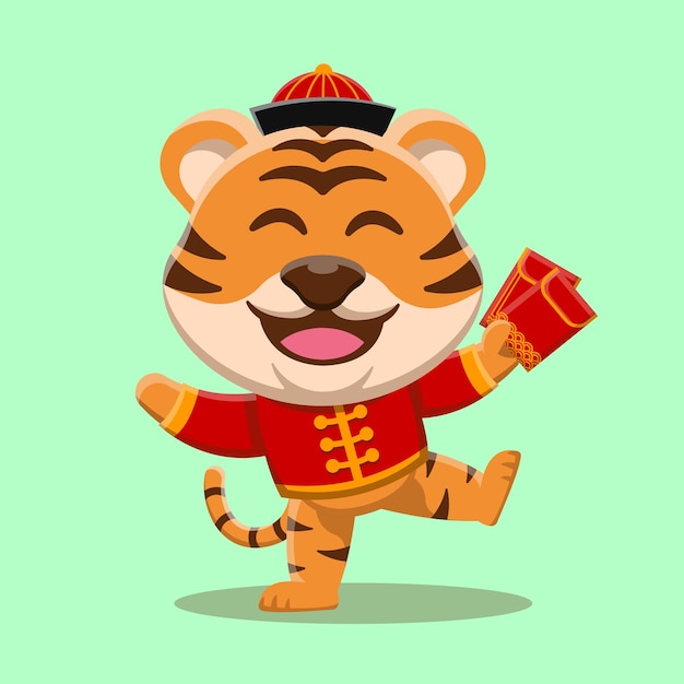 Cute cartoon tiger new year chinese new year 2022 in flat design