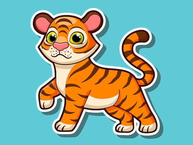 Cute cartoon tiger sticker mascot animal character. Vector art illustration wild animal stickers