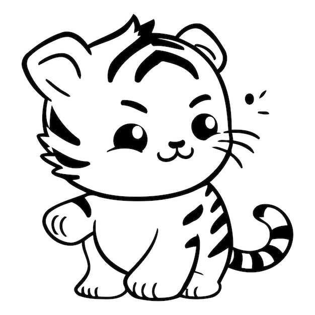 Cute cartoon tiger Vector illustration isolated on a white background