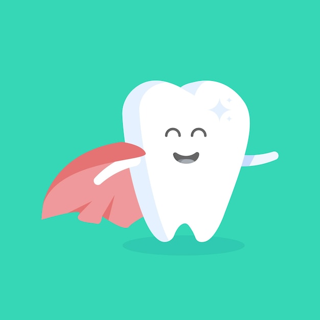 Cute cartoon tooth character with face, eyes and hands. The concept for the personage of clinics, dentists, posters, signage, web sites.