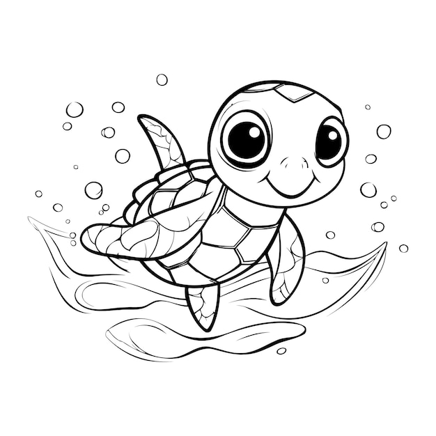 Cute cartoon turtle swimming in the sea Coloring book for children