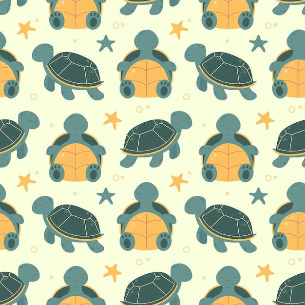 Vector cute cartoon turtles seamless pattern vector illustration