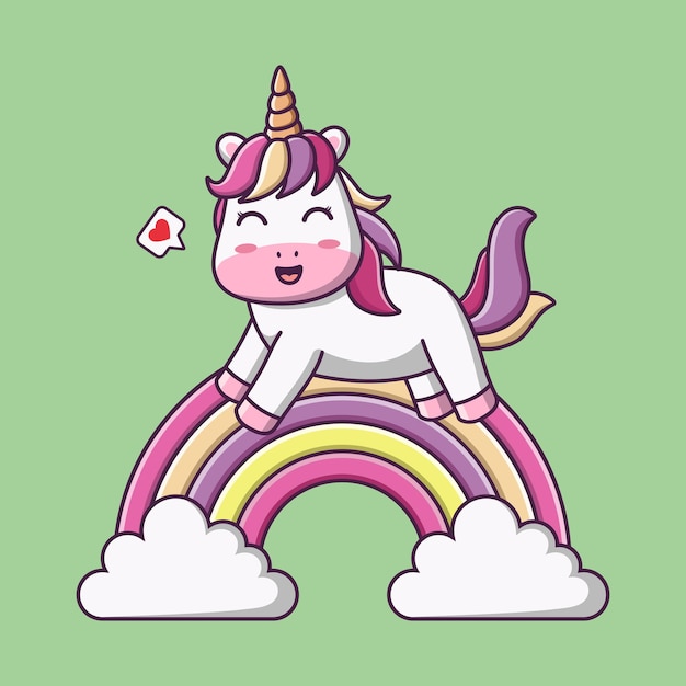 Cute cartoon unicorn on a rainbow vector cartoon illustration cartoon clipart