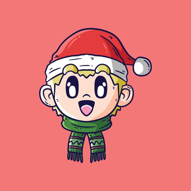 Cute Cartoon Vector Illustration of little kid head in Christmas costumes