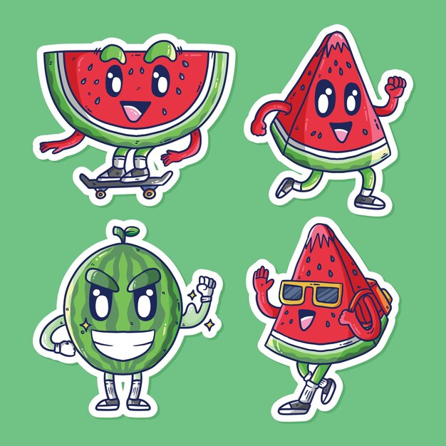 Cute cartoon vector illustration of Watermelon mascots Set