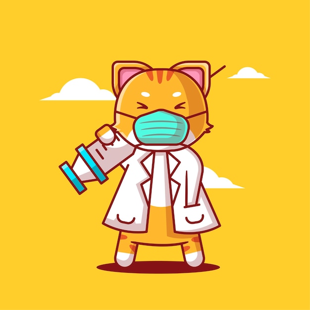 cute cartoon vector illustrations cat holding vaccine inject medicine and vaccination icon concept