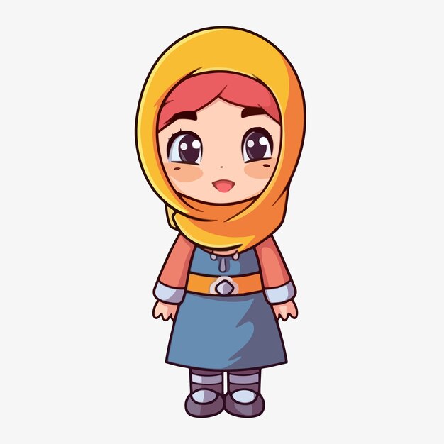 Cute cartoon vector of a Muslim woman wearing a hijab for Eid al Adha and Eid al Fitr flat style