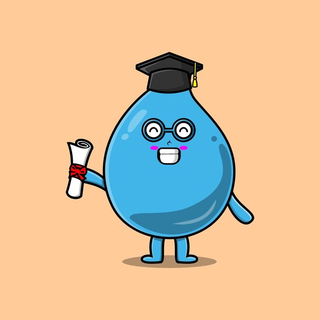 Cute cartoon water drop student character on graduation day with toga in concept flat cartoon style