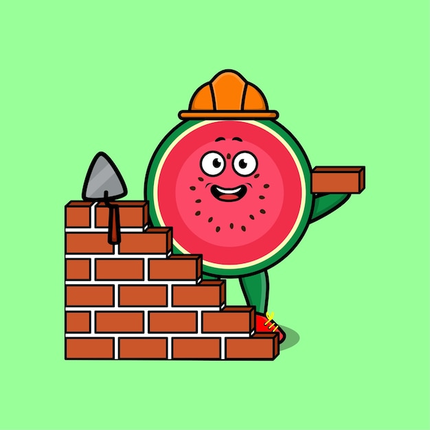 Cute cartoon watermelon as mason character in 3d modern style design