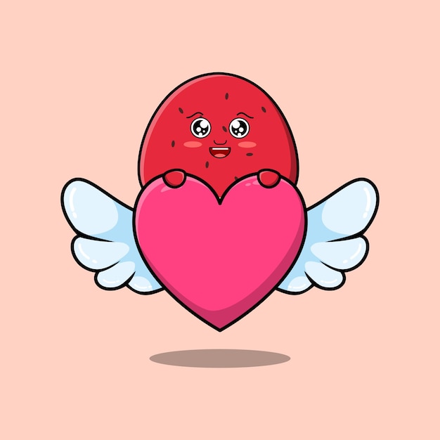 cute cartoon watermelon character hiding heart in flat cartoon style illustration