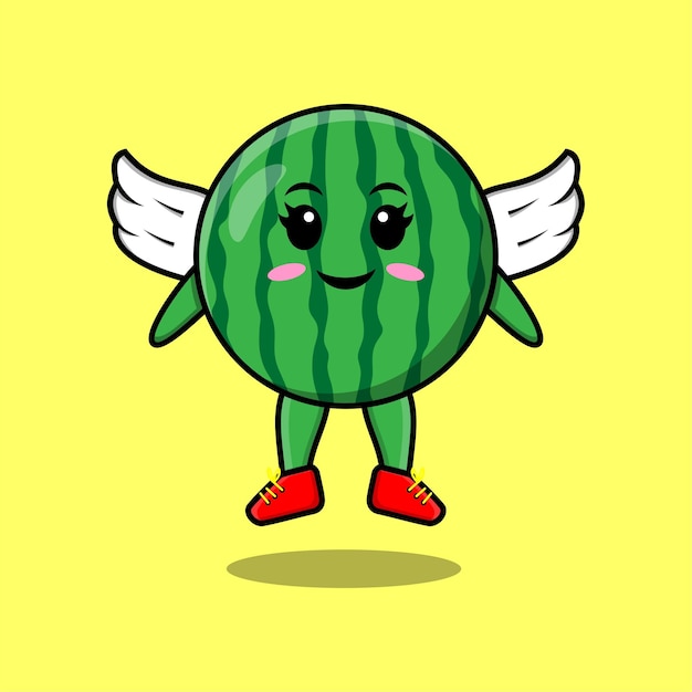 Cute cartoon watermelon character wearing wings in modern style design