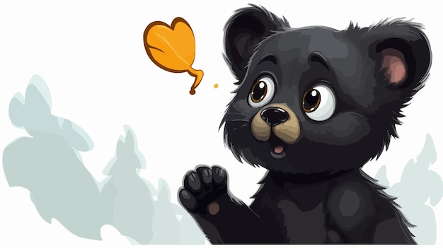 Vector cute cartoon waving black bear cub with thought bubble