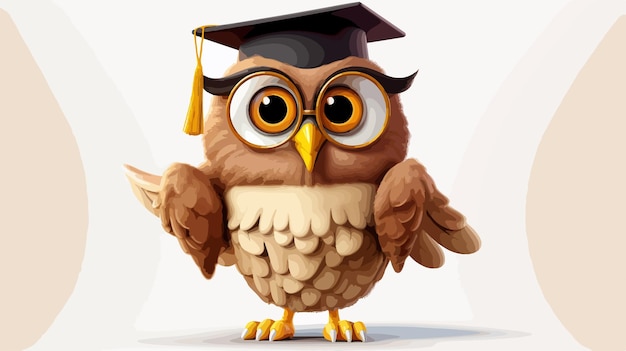 Cute Cartoon Wise Owl Wearing Mortar Board