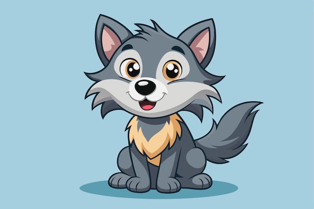 Vector a cute cartoon wolf cub smiles happily showing its playful personality and friendly demeanor a cartoon character of a wolf cub