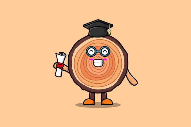 Cute cartoon Wood trunk student on graduation day