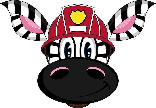 Cute Cartoon Zebra Fireman Character Head Emergency Services Illustration