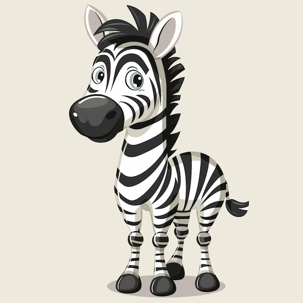 Vector cute cartoon zebra standing with large eyes and a friendly expression