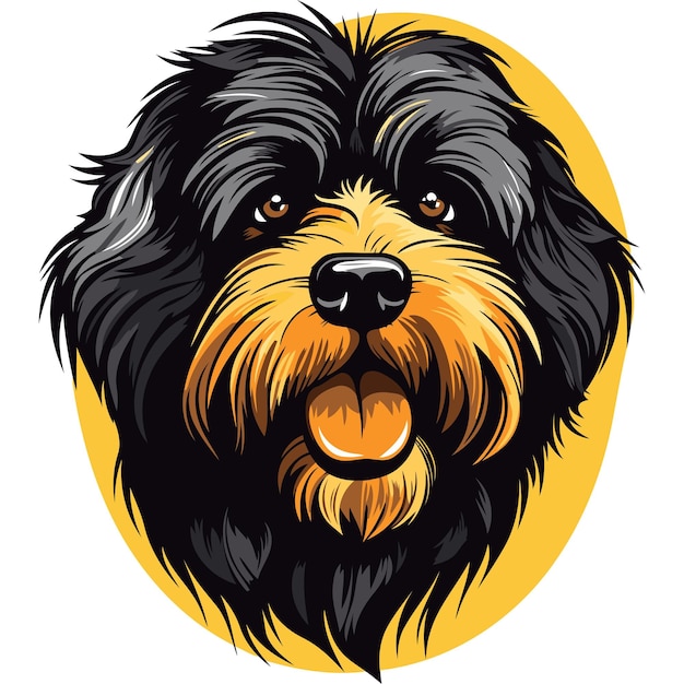 A cute cartoonstyle illustration of a small fluffy dog with black and yellow fur perfect for petrelated projects websites or social media