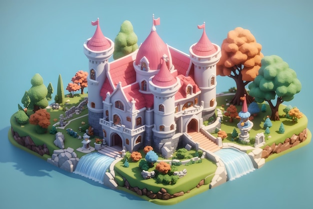 Vector cute castle architecture 3d rendering