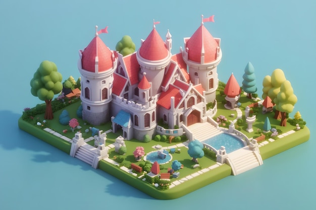 Vector cute castle architecture 3d rendering