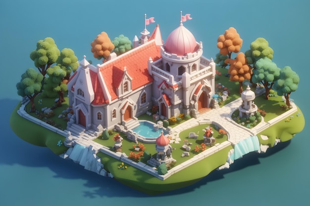 Vector cute castle architecture 3d rendering