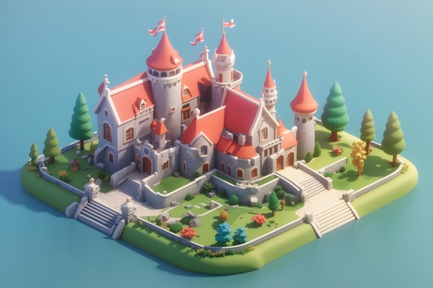 Vector cute castle architecture 3d rendering