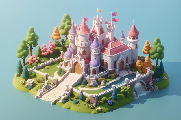 Vector cute castle architecture 3d rendering