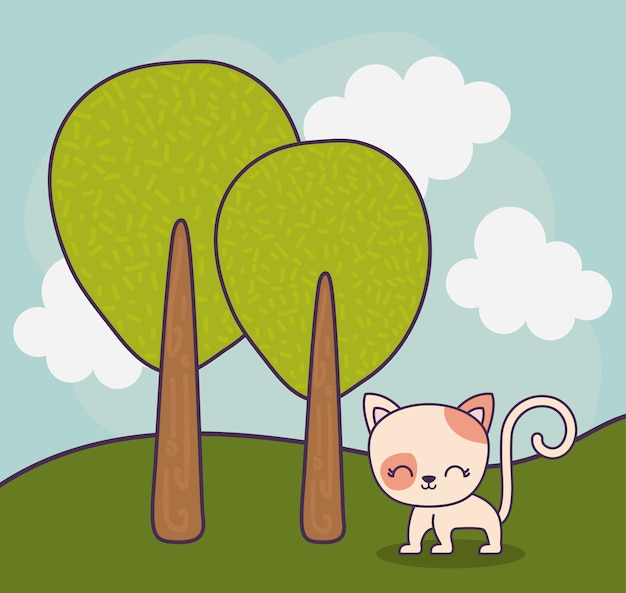 Cute cat animal in landscape scene nature